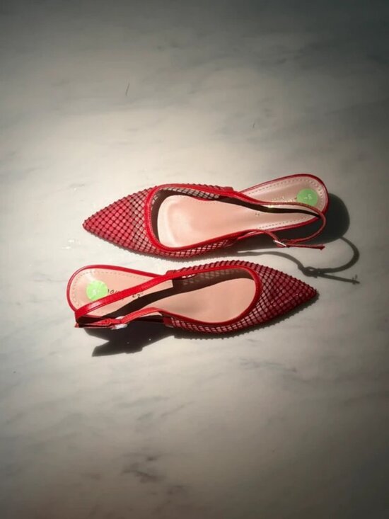 soon her Shoes - Red Mesh Pointed-Toe Slingback Heel